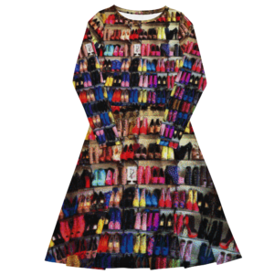 Shooz-All-over print long sleeve midi dress