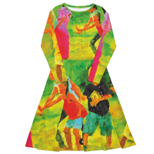 All-over print long sleeve midi dress